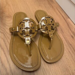 Tory Burch Tan Patent Leather Miller Sandals